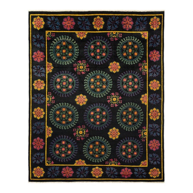 Suzani Collection Hand-Knotted Area Rug - Black 9' 1" x 11' 4" For Sale - Image 4 of 4