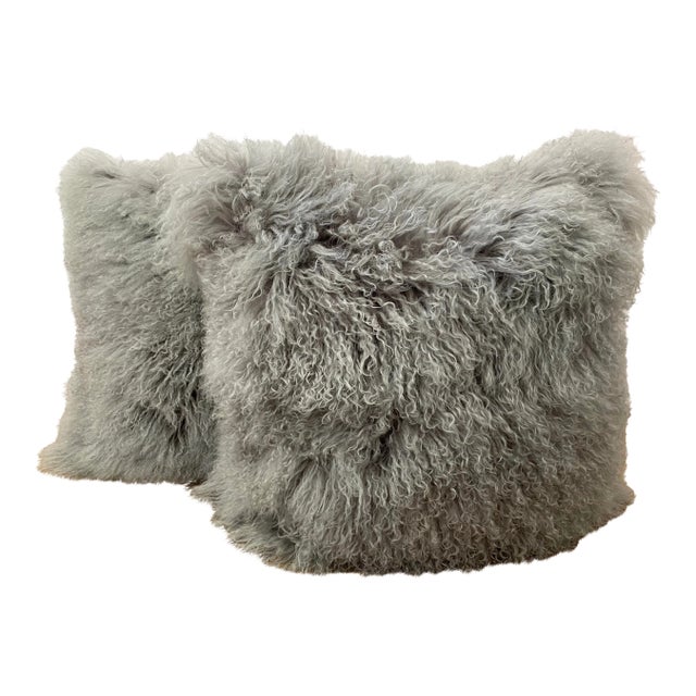 Mongolian Lamb Fur Pillow Covers - a Pair For Sale