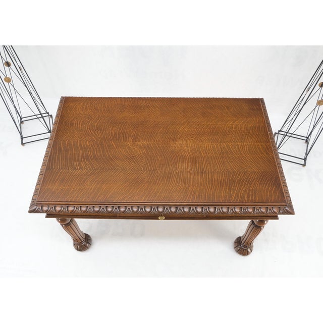 Brown Heavy Fluted Carved Oak Legs 1 Drawer Arts & Crafts Desk Writing Table Clean! For Sale - Image 8 of 17