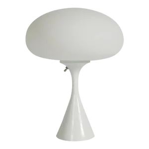 Mid-Century Modern Design Retro Space Age Table Lamp in White With Glass Shade