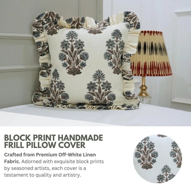 * Handmade block print cushion cover – featuring traditional block printing for timeless appeal. * Fabdivine frill cushion...