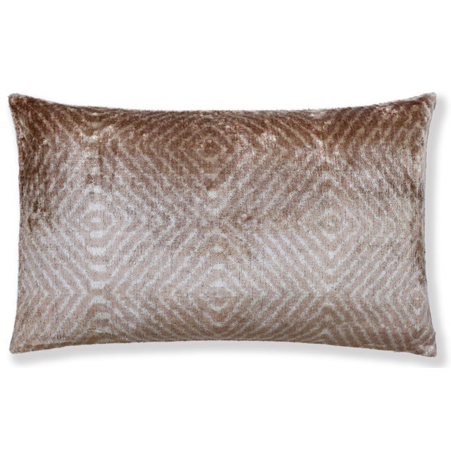 Mid-Century Modern Champagne Diamond Silk Velvet Lumbar Pillow 16x24 | Handmade Neutral Designer Accent Pillow For Sale - Image 3 of 8