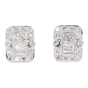 18k Diamond Stud Earrings Womens White Gold VVS Princess Cut Classic Luxe, A Pair