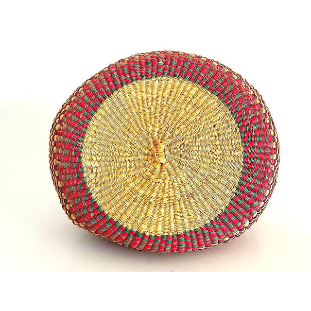 Tan African Bolga Grass Market Basket With Leather Handles For Sale - Image 8 of 8