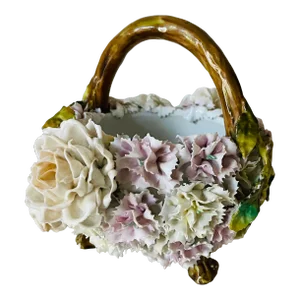 Easter Antique German Porcelain Flower Basket Sitzendorf