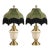 Vintage Neoclassical Cream Urn Lamps With Olive Velvet Fringe Shades - Pair For Sale