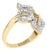 18K Yellow and White Gold Plated .925 Sterling Silver 3/8 Cttw Baguette and Round Diamond Bypass Triple Leaf Ring (I-J Color, I1-I2 Clarity) - Size 9 For Sale