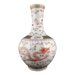 Republic of China Large Chinese Porcelain Tianqiuping Dragon Vase