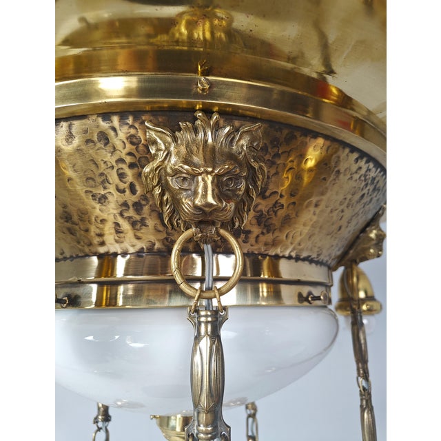 Art Nouveau Ceiling Lamp with Lion Heads, 1900s For Sale - Image 5 of 15