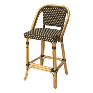 Lila Rattan 28 in. Seat Height Bar Stool with Back and Footrest, Chocolate Rattan For Sale