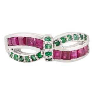 Elegant Square Cut Emerald & Ruby Infinity Band Ring for Women Crafted in 925 Silver - Size 7 For Sale