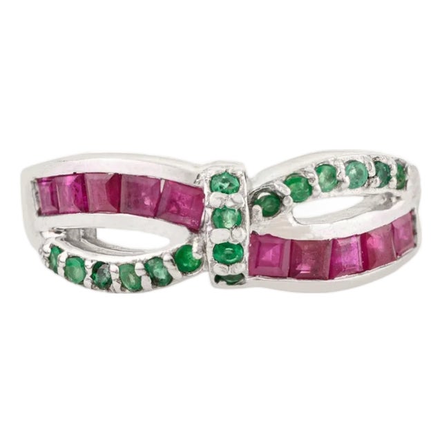 Elegant Square Cut Emerald & Ruby Infinity Band Ring for Women Crafted in 925 Silver - Size 7 For Sale