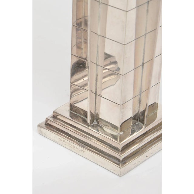 Vintage Silver Plate Deco Style "Skyscraper" Candlesticks Pair Of, 90's For Sale - Image 10 of 10