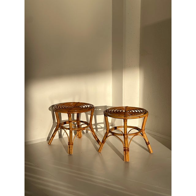 Vintage Rattan Stools, 1970s, Set of 2 For Sale - Image 3 of 10