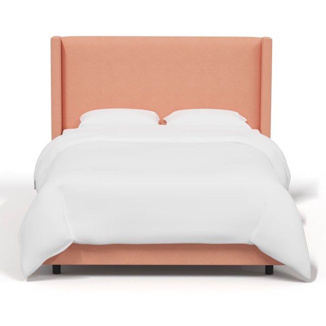 Traditional Logan Queen Wingback Bed in Linen Apricot For Sale - Image 3 of 5