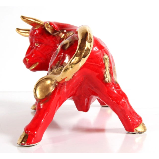 Metal Vintage California Art Pottery Red & Gold Ceramic Bull Figure by Maurice For Sale - Image 7 of 10