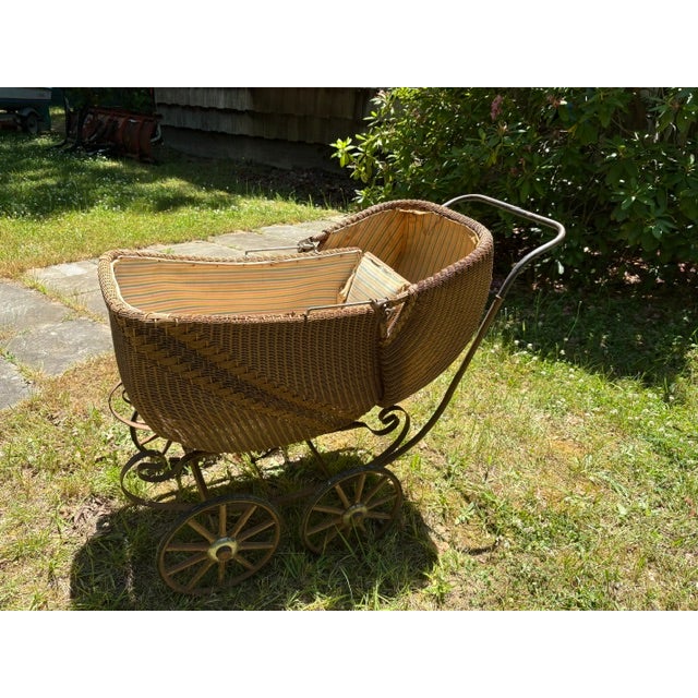 Wood Antique Victorian Wicker Infant Pram For Sale - Image 7 of 12