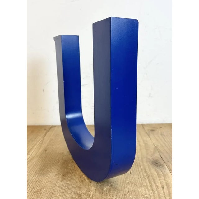 Vintage Blue Iron Facade Letter U, 1970s For Sale - Image 6 of 9