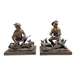 Pair 19th Century Austrian Bronze Hunter Sculptures For Sale