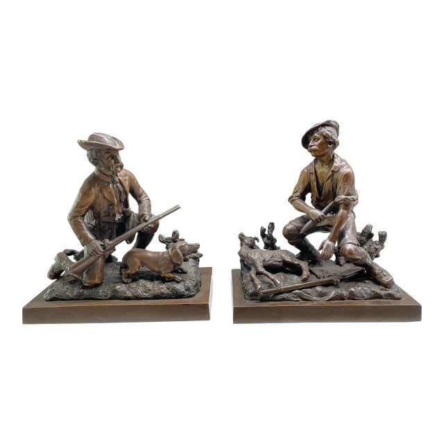 Pair 19th Century Austrian Bronze Hunter Sculptures For Sale
