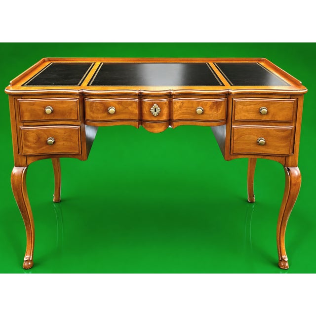 French Fine Wm. A. Berkey Figured Cherry Leather-Top Louis XV Style Writing Desk for John Widdicomb, Circa 1950 For Sale - Image 3 of 12