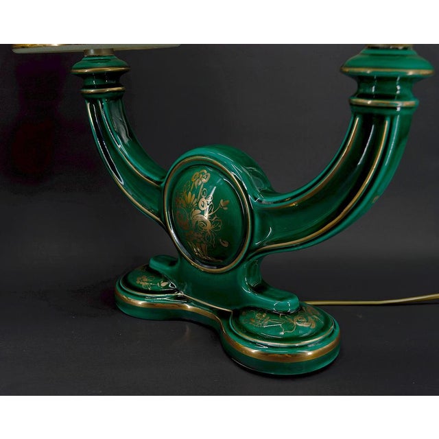 Green & Gold Earthenware Lamps, France, 1940s, Set of 2 For Sale - Image 4 of 18