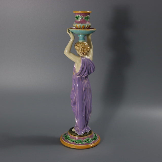 George Jones Majolica Egyptian Figural Candlestick For Sale - Image 4 of 13