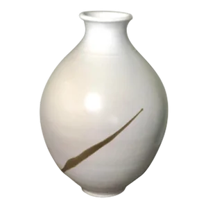 Art Studio Off- White Modern Pottery Vase With Brown Strike - Artist Signed and Dated 2007