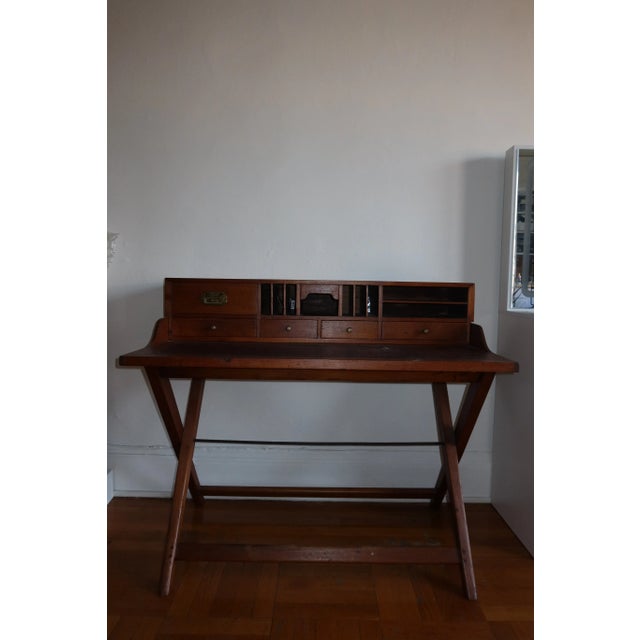1970s English Campaign Style Wooden Vintage Brown Desk For Sale In New York - Image 6 of 9