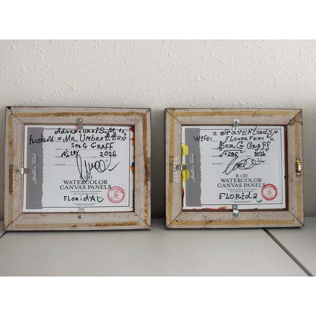 Set of 2 Abstract Paintings by Serg Graff "Flower Fairy" | "Mr Umbrella" Framed For Sale - Image 15 of 17