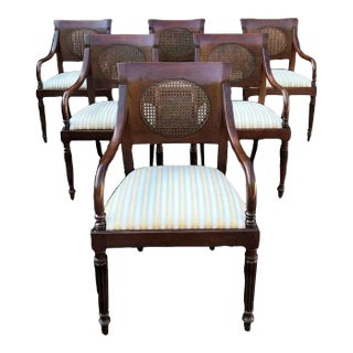 Late 20th Century Set of 6 Federal Style Mahogany Cane Back Dining Armchairs by Baker Furniture Milling Road Division For Sale