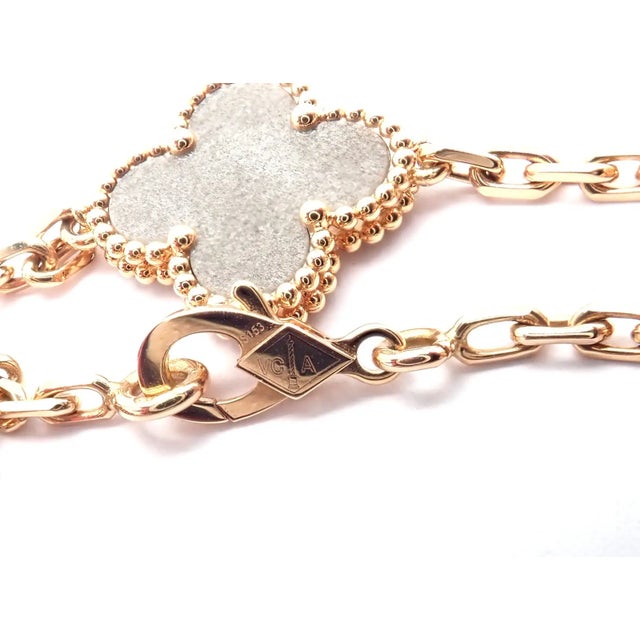 Metal Van Cleef & Arpels Rose Gold 20 Motif Alhambra Obsidian Necklace For Sale - Image 7 of 9