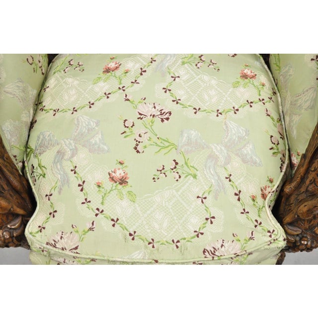 Antique Italian Regency Swan Carved Walnut French Victorian Club Lounge Chair For Sale - Image 10 of 18