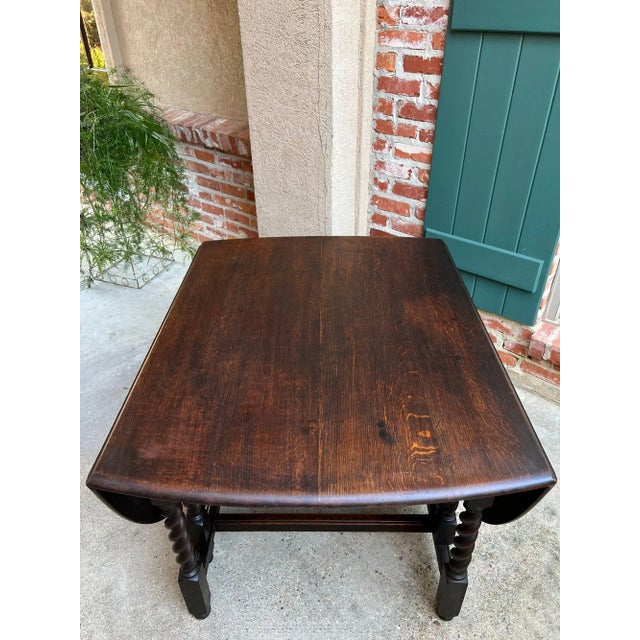 Antique English Drop Leaf Sofa Kitchen Table Barley Twist Tiger Oak Gate Leg For Sale - Image 18 of 18