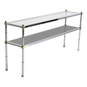 Chrome Brass and Glass Two Tier Console or Sofa Table Mid Century Modern