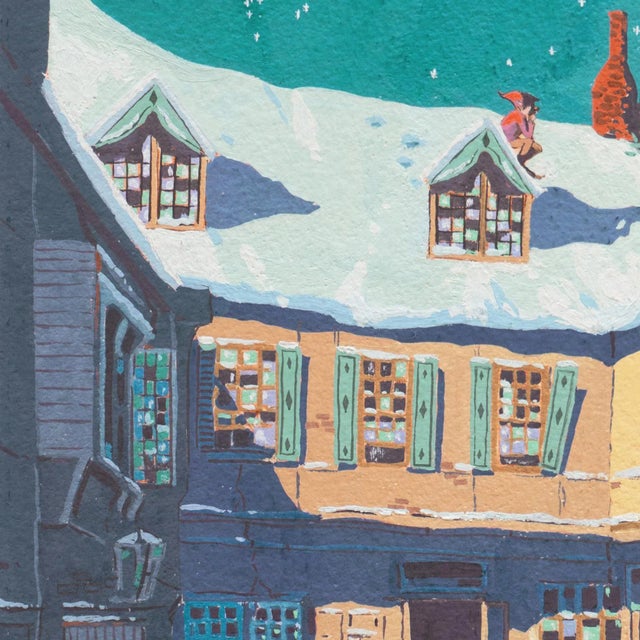 Paper Elves, Christmas Village on a Starry Night' by James March Phillips, San Francisco Post-Impressionist For Sale - Image 7 of 8