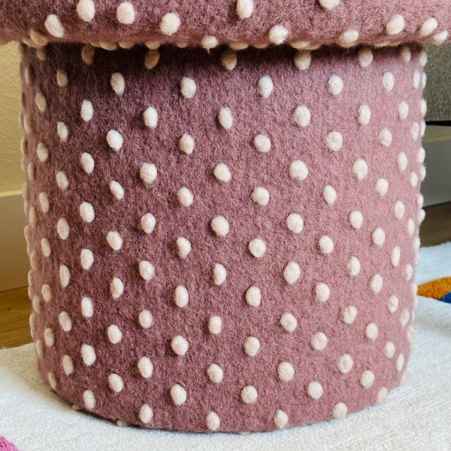 Mushroom Ottoman in Petal Pink Wool Dot For Sale In San Francisco - Image 6 of 10