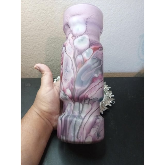 Gorgeous Art Noveau Reuven Glass Tubular Vase From Israel For Sale - Image 4 of 7