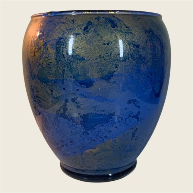 Abstract Abstract Blue & Gold Reverse Painted Deco Vase For Sale - Image 3 of 6