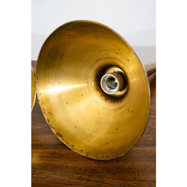 Brass Mid 20th Century Danish Modern Gold Brass Pendant Lights - a Pair Rewired For Sale - Image 8 of 12