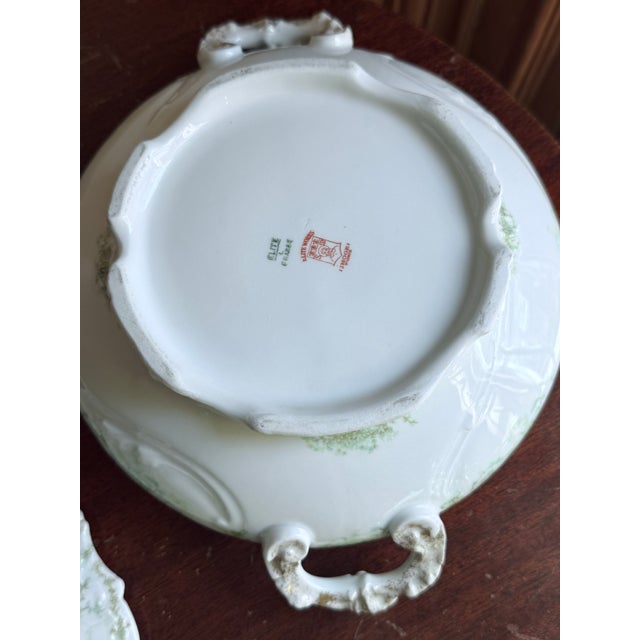 Late 19th Century Elite Works Limoges France Porcelain Covered Tureen With Lid Green Floral Garland Scalloped Edge For Sale - Image 11 of 11