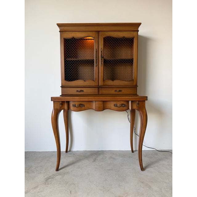 Vintage Weiman French Provincial Louis XV-Style Secretary Desk With Bookcase Hutch For Sale - Image 4 of 13