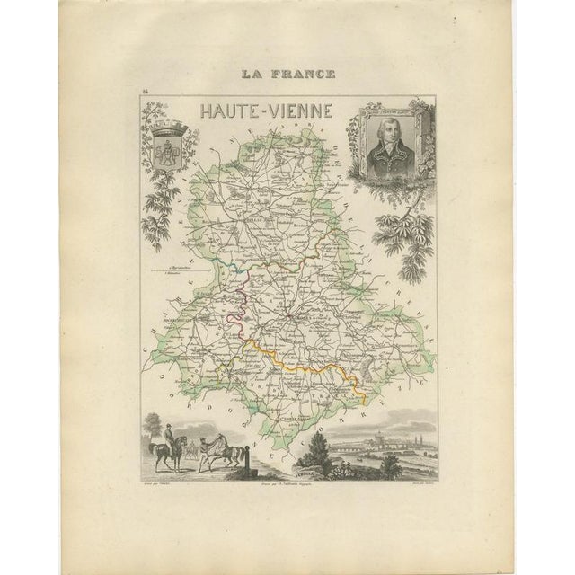 Antique Map of the Haute-Vienne, Limoges and Marshal Jourdan, 1860 For Sale - Image 3 of 12