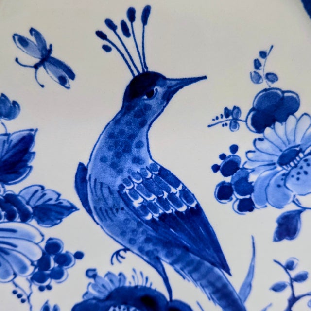 Chinoiserie Vintage Royal Delft Blue & White Bird & Floral Wall Plaque, Porceleyne Fles Hand-Painted Dutch Faience Charger Plate For Sale - Image 3 of 9
