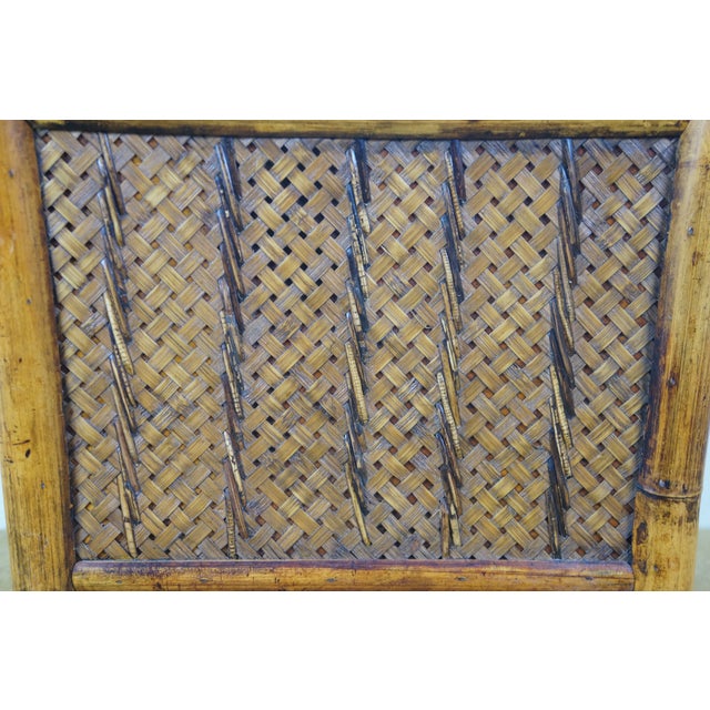 Late 20th Century Boho Chic Bamboo Wicker Rattan Magazine Rack Trash Waste Bin 15" For Sale - Image 12 of 13