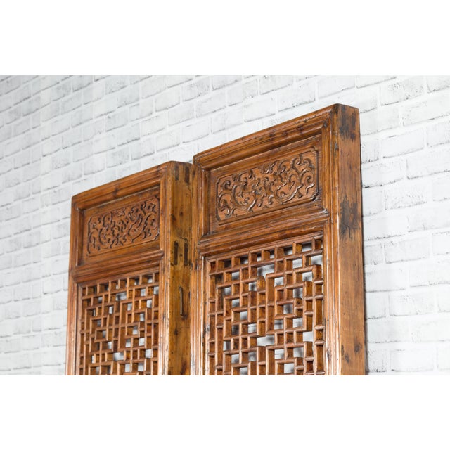 Chinese 19th Century Screens with Fretwork and Low-Relief Carved Panels - A Pair For Sale In New York - Image 6 of 12