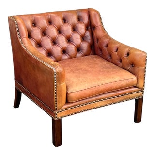 Vintage English Tufted Leather Chair For Sale