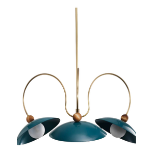 Contemporary Blueprint Lighting “Primrose” Chandelier – Teal & Aged Brass – Sculptural Designer Fixture