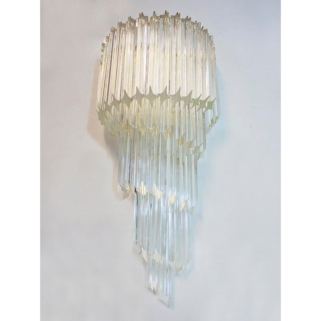 Wonderful extra large Venini Camer crystal glass and gold-plated brass wall sconce composed by 41 cascading long clear...