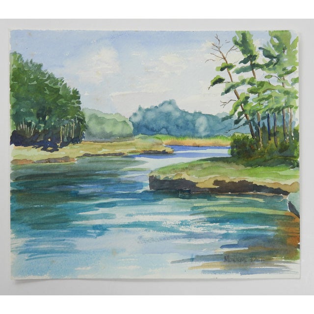 Rustic Late 20th Century River Landscape Watercolor Painting For Sale - Image 3 of 3